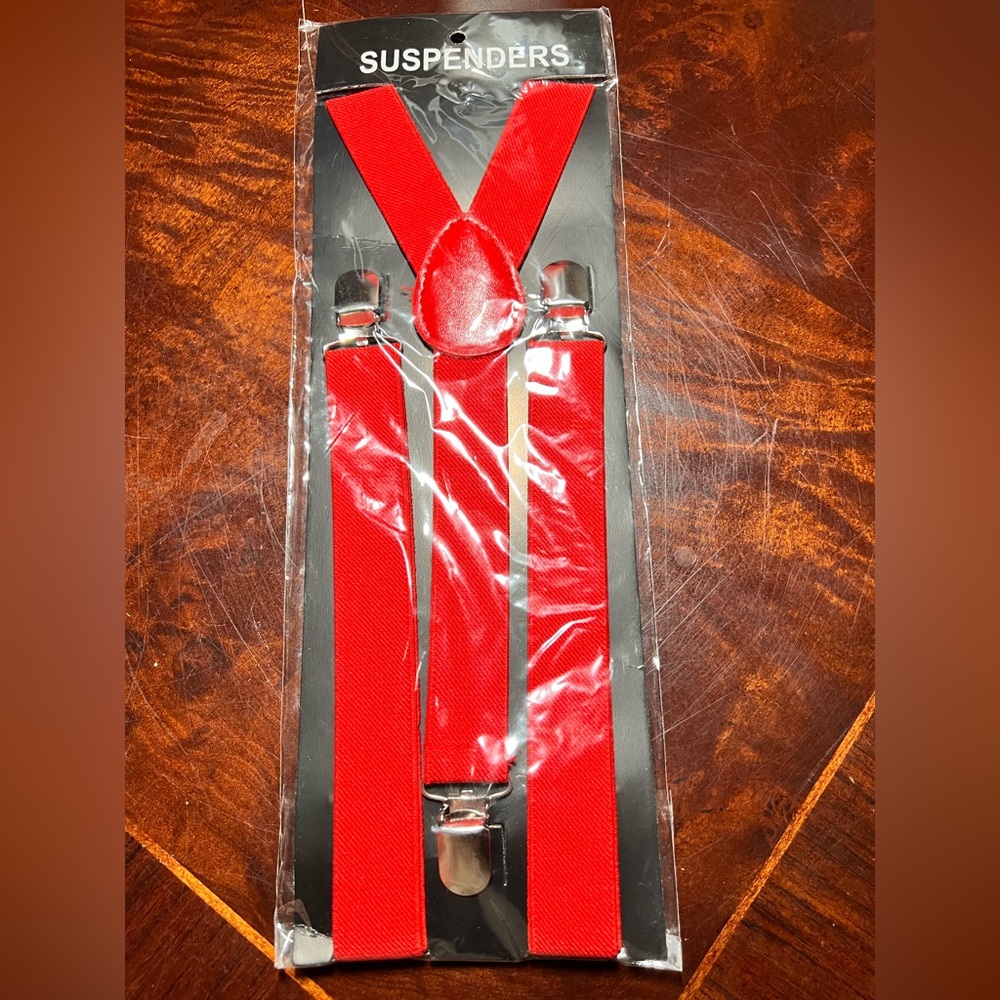 RED Mens Women Clip-on Suspenders Elastic Y-Shape Adjustable Braces